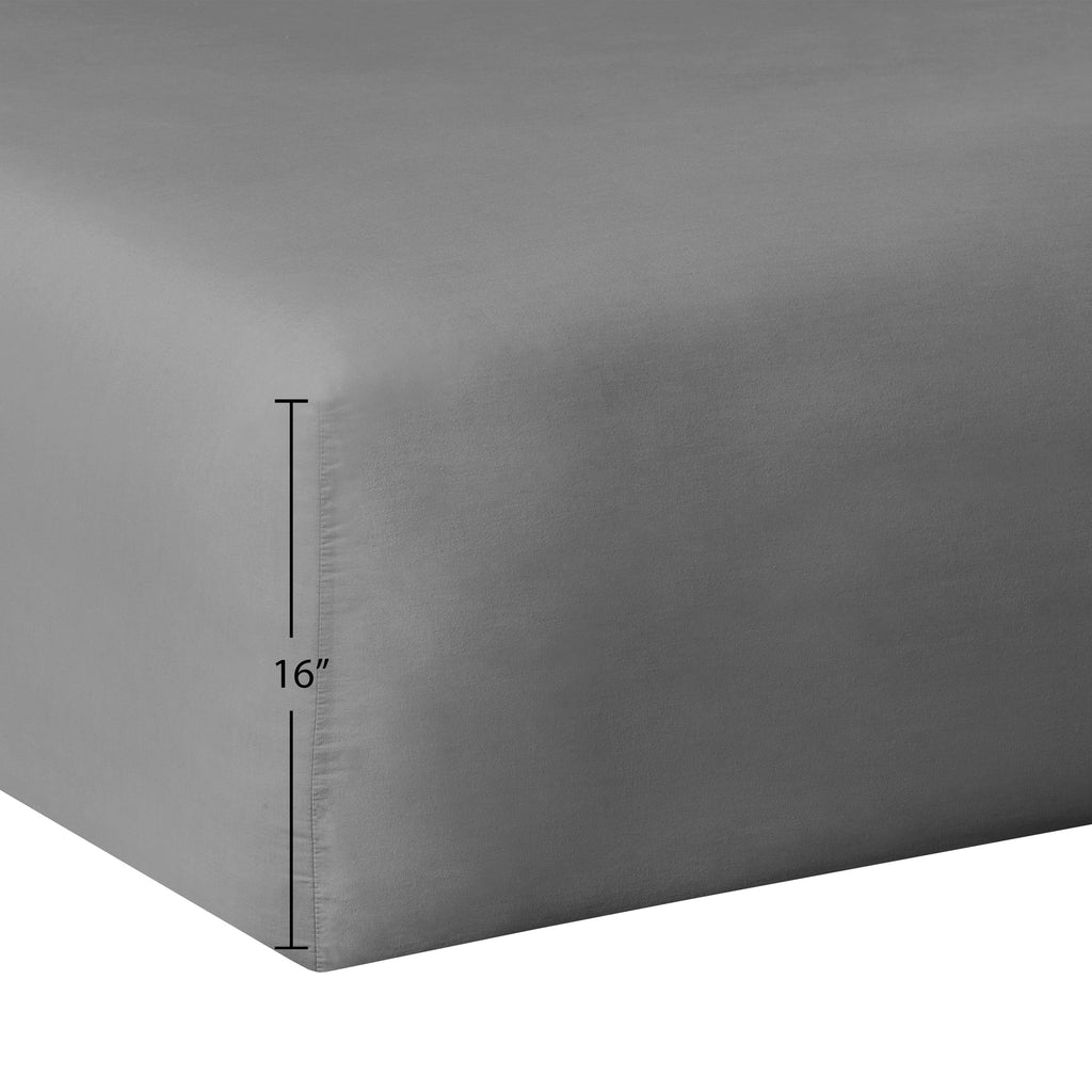 Wrinkle-Resistant Easy Care 300 Thread Count Solid Soothing-Gray CVC Cotton Blend Fitted Sheet, King (Adult) - Cooling Hotel Quality Bedding Sheets and Pillowcases Detail