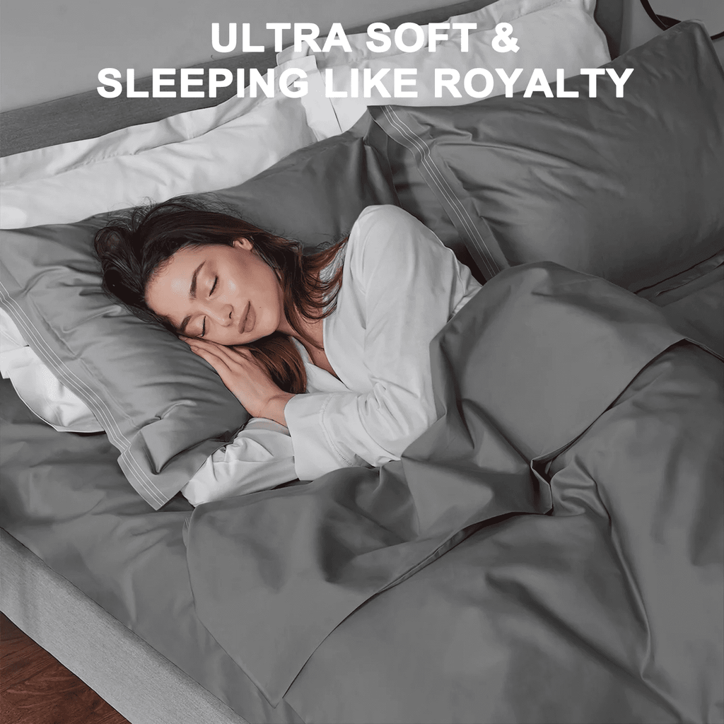 Breathable Luxury 4 Piece Bed Sheet Set, Queen Size Upgraded Cooling Deep Pocket Comfy Breathable Hotel Luxury Bedding, Extra Soft Wrin... - Breathable Egyptian Cotton Flat & Fitted Sheets Detail