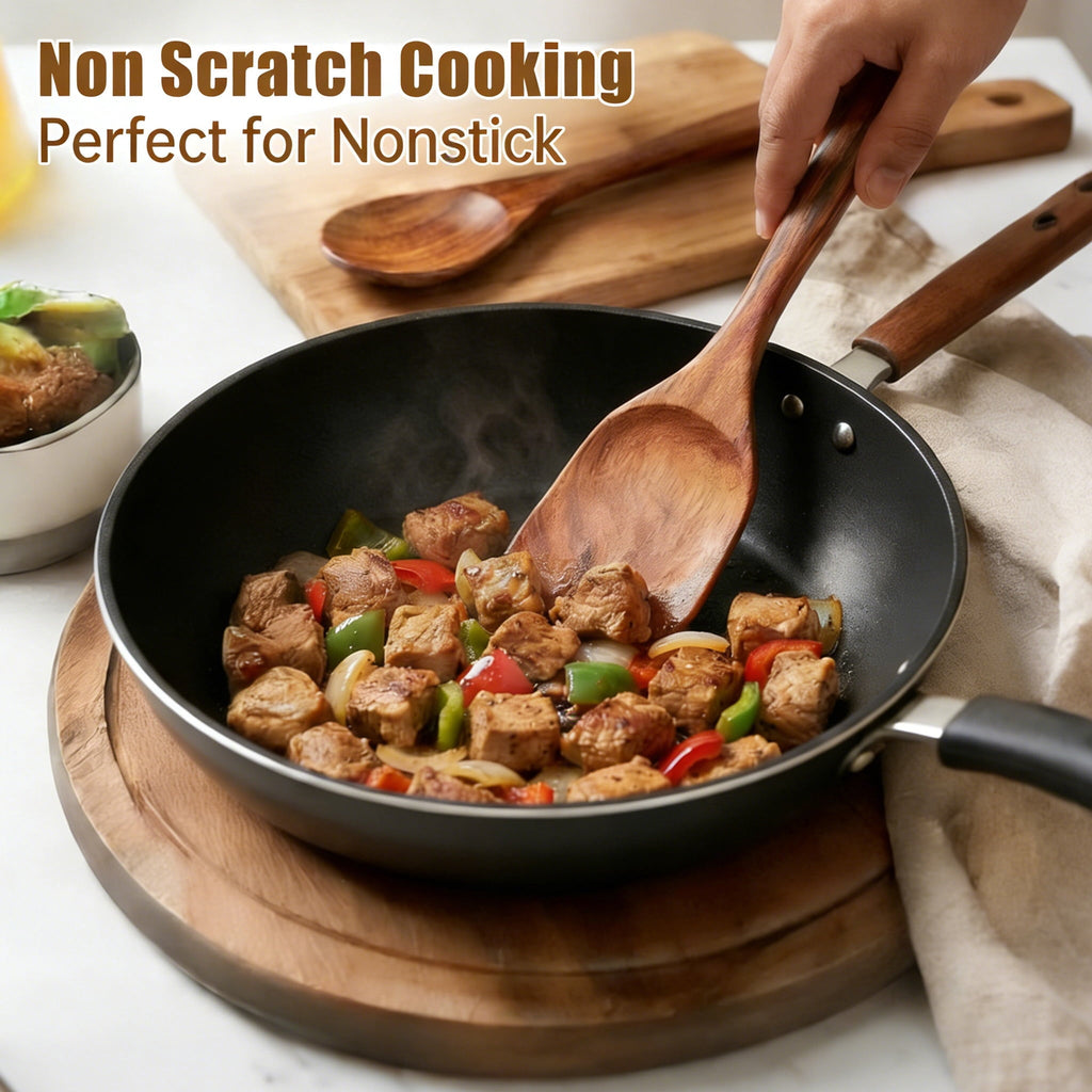 Heat-Resistant Wooden Spoons for Cooking, 6 PCS Teak Wood Cooking Utensil Set, Wooden Kitchen Utensils for Nonstick Pans & Cookware,... - Durable Turner & Ladle Utensil Set for Home Chefs Detail