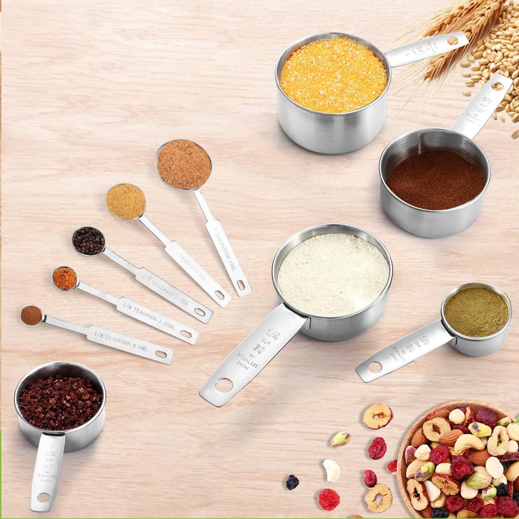 Premium Silicone Measuring Cups and Spoons Set of 10, 5 Stainless Steel Cups and 5 Spoons for Kitchen Cooking Baking - Premium Stainless Steel Cooking Utensil for Non-Stick Pots Detail