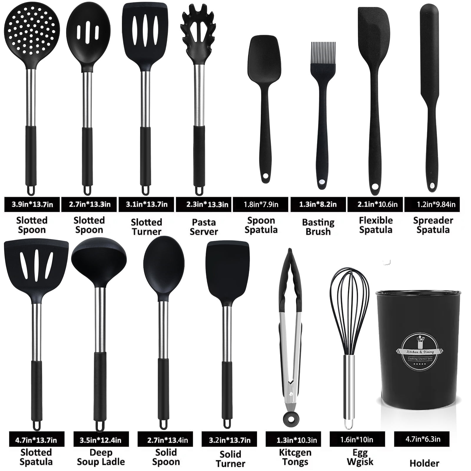 Chef-Quality Silicone Cooking Utensils Set, 26 Pcs, Heat Resistant Kitchen Utensils Set, Black - Multi-Purpose Hand Tool for Daily Meal Prep Detail