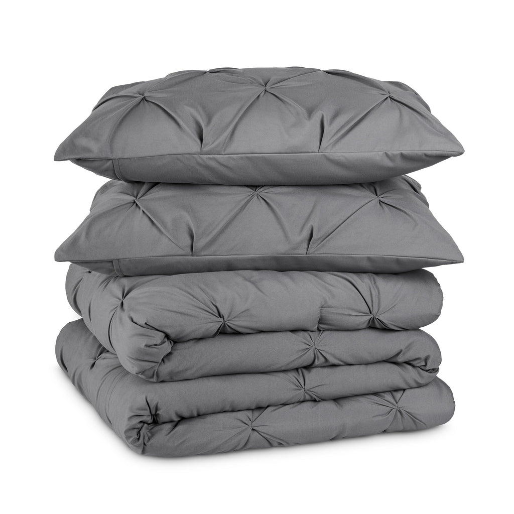 All-Season Pintuck Down Alternative Comforter Set - 3-Pieces - All Seasons - King, Grey - All-Season Down Alternative Comforter Insert Detail