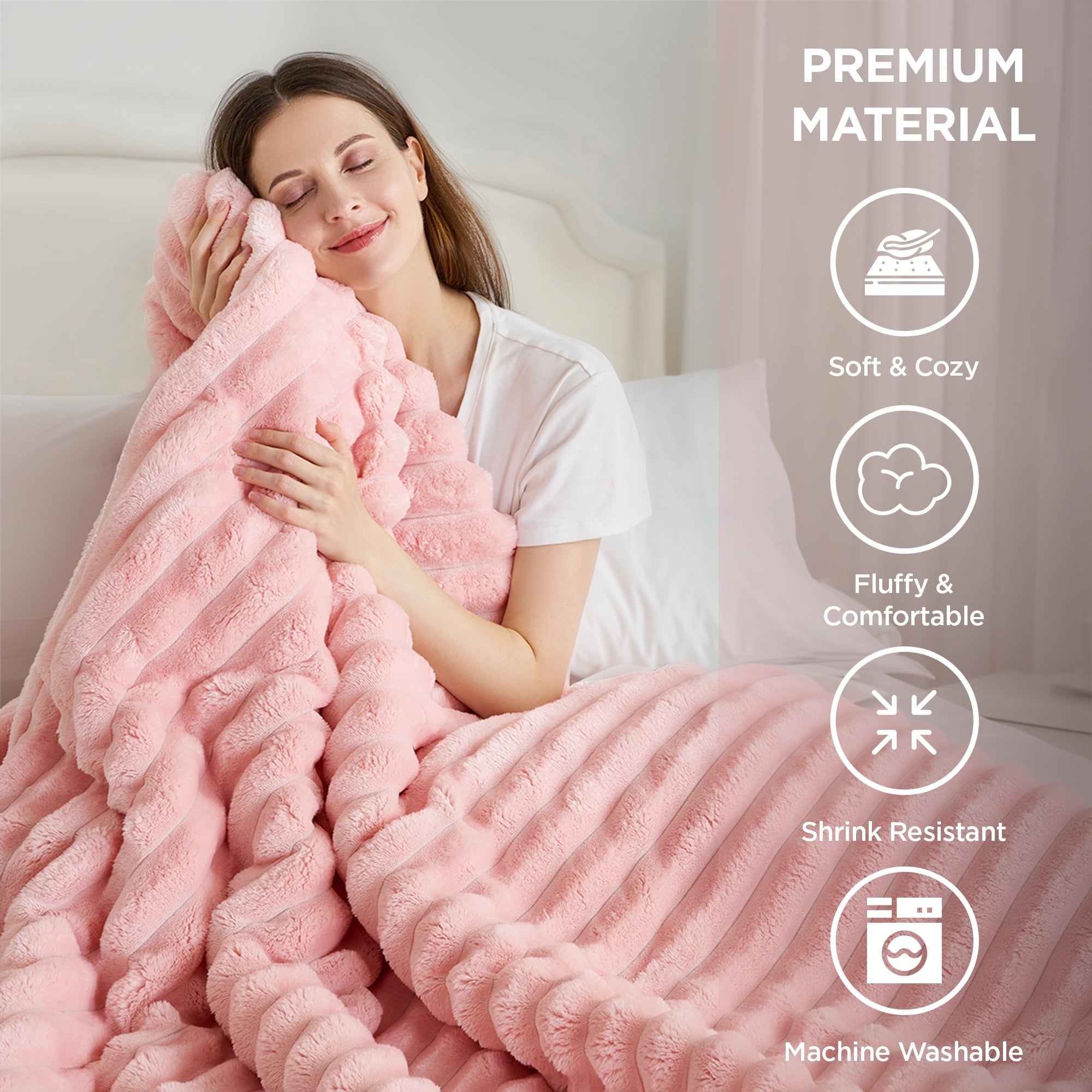 Hypoallergenic Cloud Full/Queen Size Comforter Set, Fluffy Ribbed Plush Comforter Set, 3-Piece Bedding Set, Pink - Hypoallergenic Ultra-Fluffy Quilt for Winter Detail