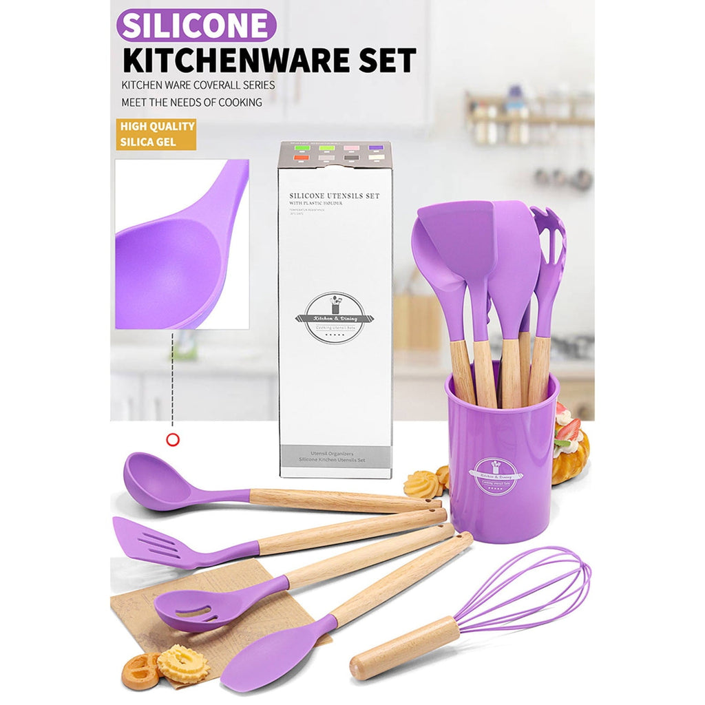 Premium Silicone 12Pcs Cooking Kitchen Utensils Set with Holder,Wooden Handles Cooking Tool,BPA Free,Non Toxic Turner Tongs Spa... - Premium Stainless Steel Cooking Utensil for Non-Stick Pots Detail
