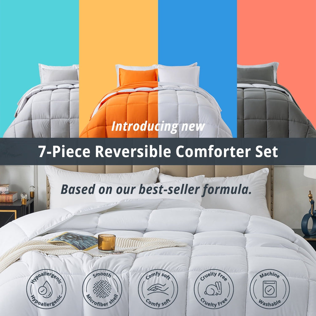 All-Season Queen Size 7 Piece Comforter Set | Bed in a Bag for Unisex Adult | Black/Gray - Luxurious Quilted Duvet Cover Set Detail