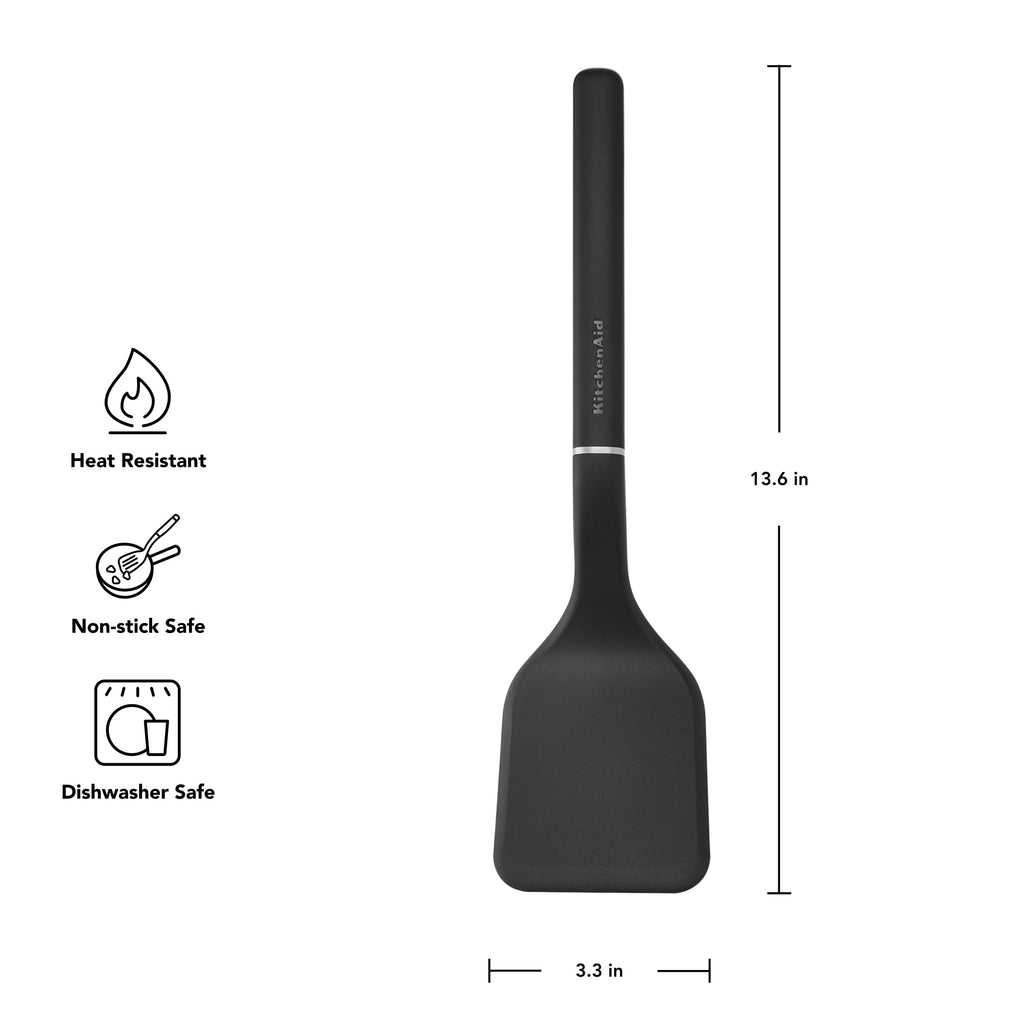 Seamless One-Piece 3-Piece Cooking Utensils Set with Ergonomic Handles, Black - Durable Turner & Ladle Utensil Set for Home Chefs Detail