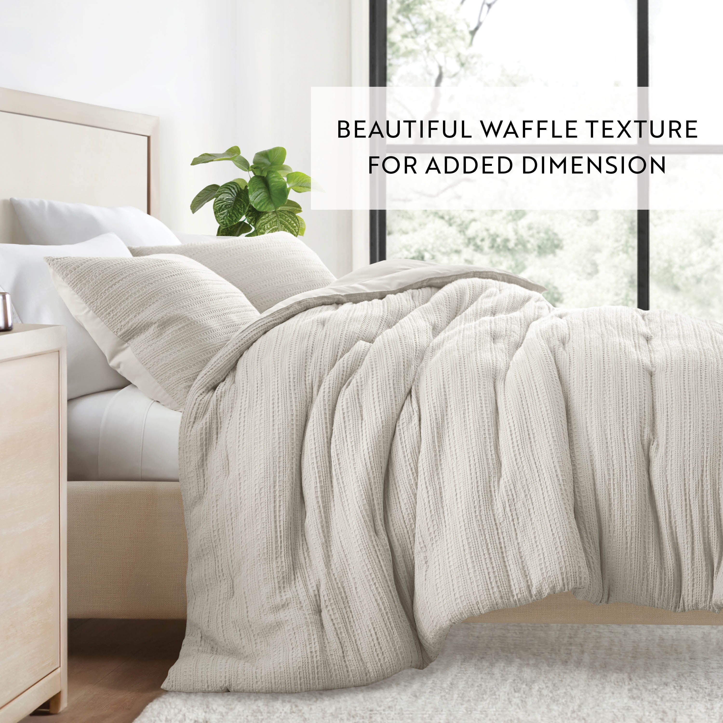 Hypoallergenic Cloud Textured Waffle Comforter Set ins Natural Waffle Comforter Bedding Sets, King/Cal King Size Bedding - Hypoallergenic Ultra-Fluffy Quilt for Winter Detail