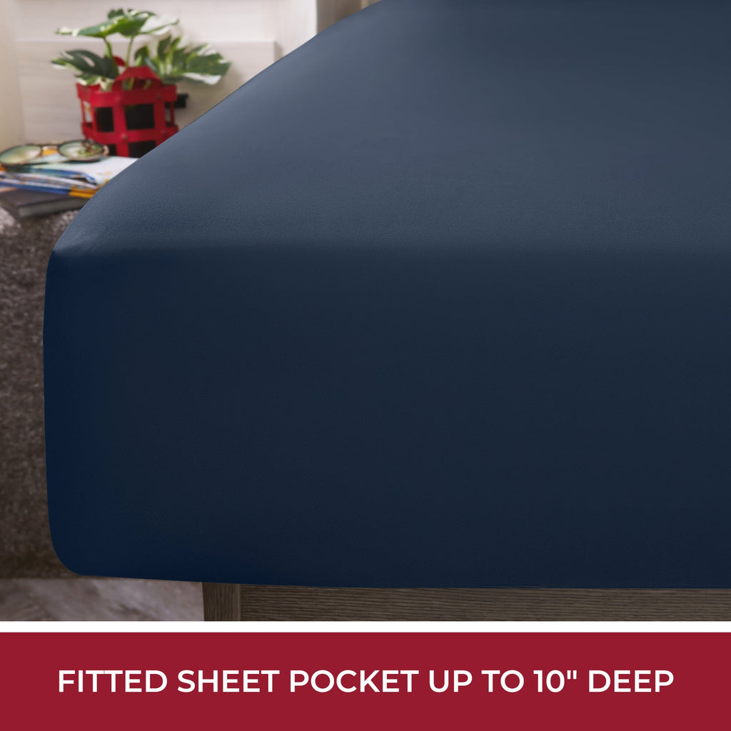 Breathable Luxury RV Sheets Queen Size Bed Set, Microfiber RV Bunk Bed Sheets, Short Queen, Navy Blue - Breathable Egyptian Cotton Flat & Fitted Sheets Detail