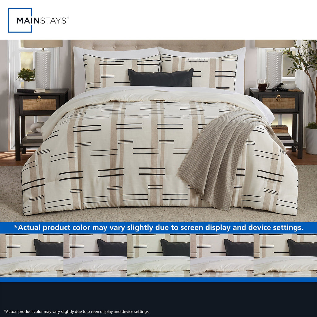 Heavyweight Warmth Full/Queen Comforter Set, All-Season, 5-Piece, Tan Modern - All-Season Down Alternative Comforter Insert Detail