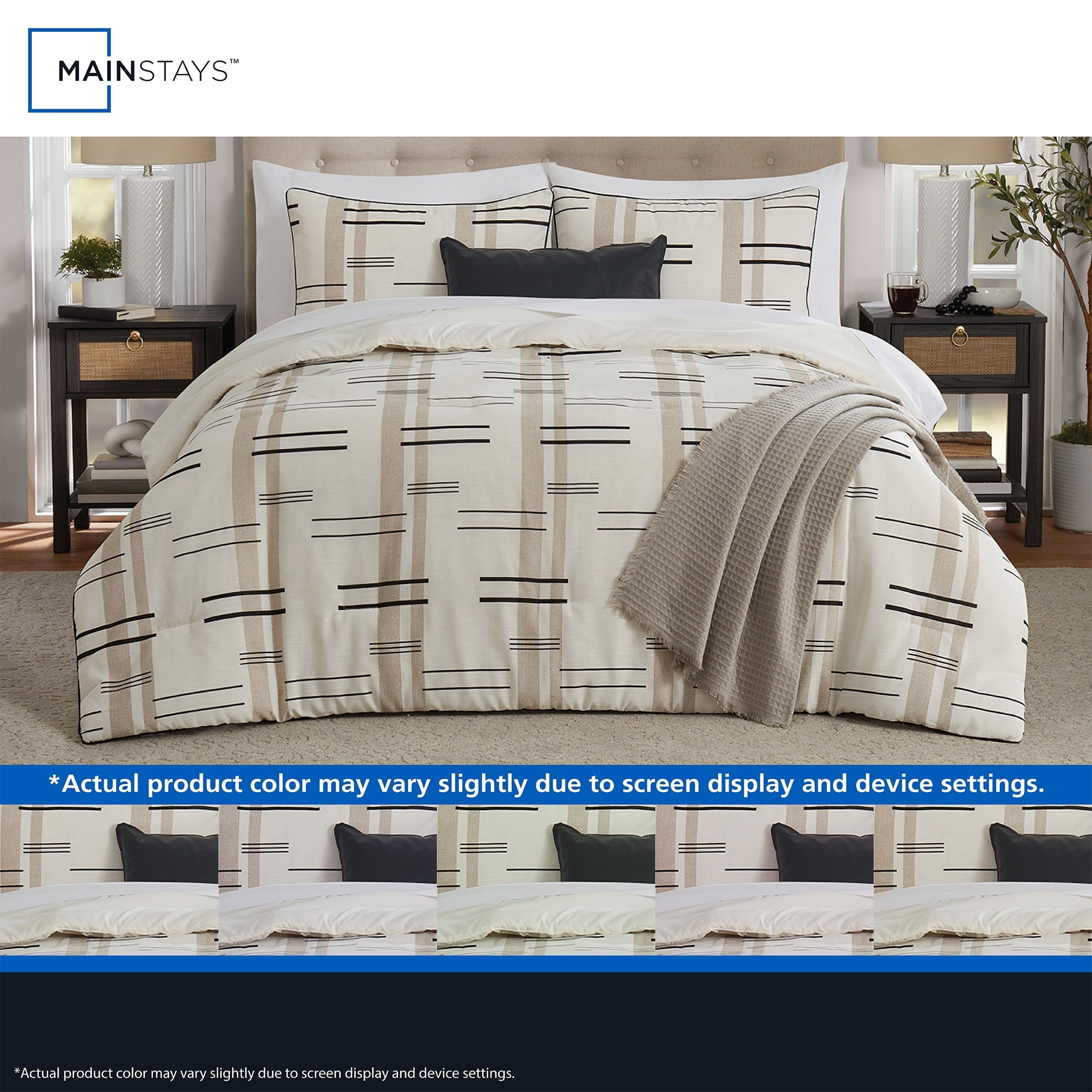 Heavyweight Warmth Full/Queen Comforter Set, All-Season, 5-Piece, Tan Modern - All-Season Down Alternative Comforter Insert Detail