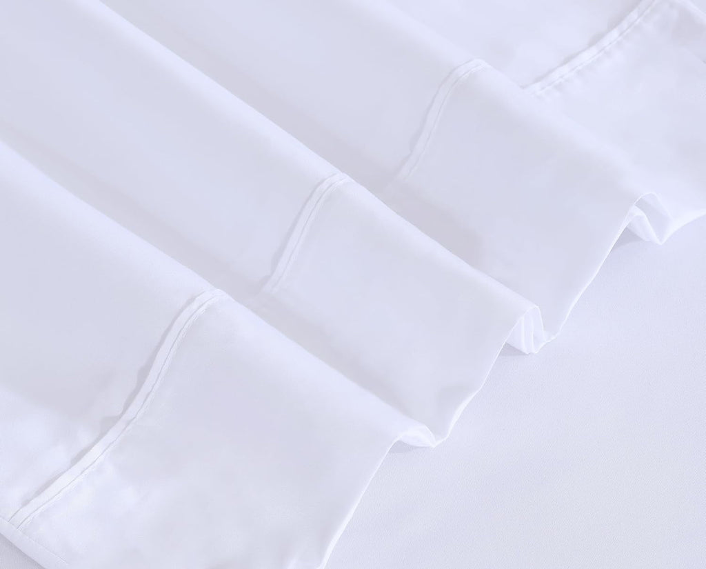 Cooling Sateen Set - Luxurious Silky Soft Microfiber Bedding - Cozy & Comfy - 15 inch Deep Pocket (Fits up to 17") Hotel Bed - 4 Pcs... - Breathable Egyptian Cotton Flat & Fitted Sheets Detail