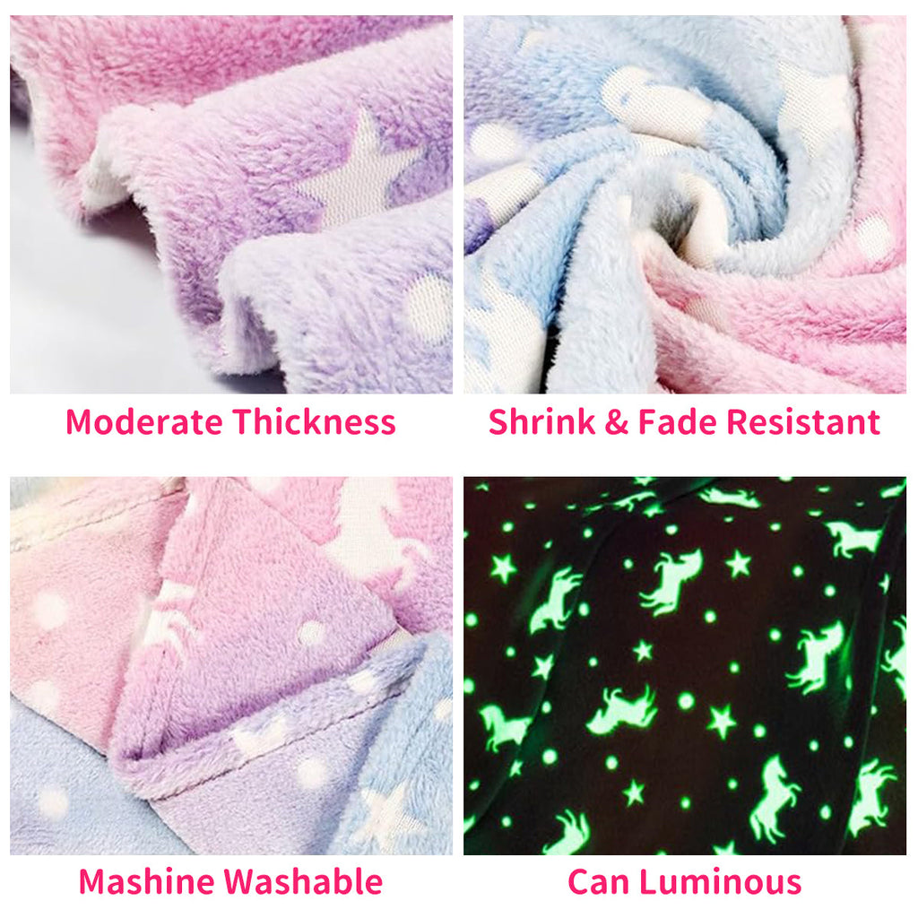 Decorative Knitted Glow in The Dark Pony Blanket for Kids, 50"x60" Soft Cozy Luminous Flannel Blanket, Christmas Birthday Gift for Girls... - Cozy Fleece Throw Blanket for Couch & Bed Detail