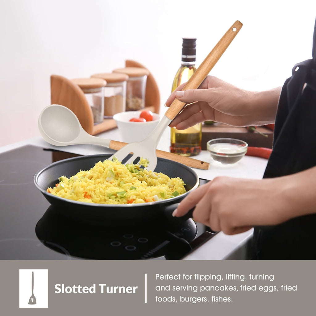 High-Precision Kitchen Utensils Set of 6, Silicone Cooking Utensils with Wooden Handle, Non-Stick Cookware & Heat Resistant, Include... - High-Precision Culinary Tool for Baking & Cooking Detail