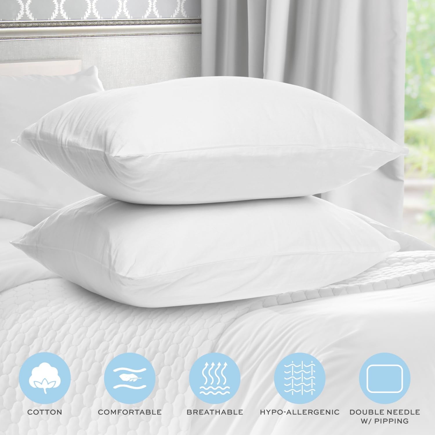 Orthopedic Support Bed Pillows for Sleeping 2 Pc Set, Queen Size Pillow Side Sleeper Set, Down Alternative Luxury Hotel Soft Pillow 28x2... - Ergonomic Memory Foam Pillow for Neck Pain Support Detail