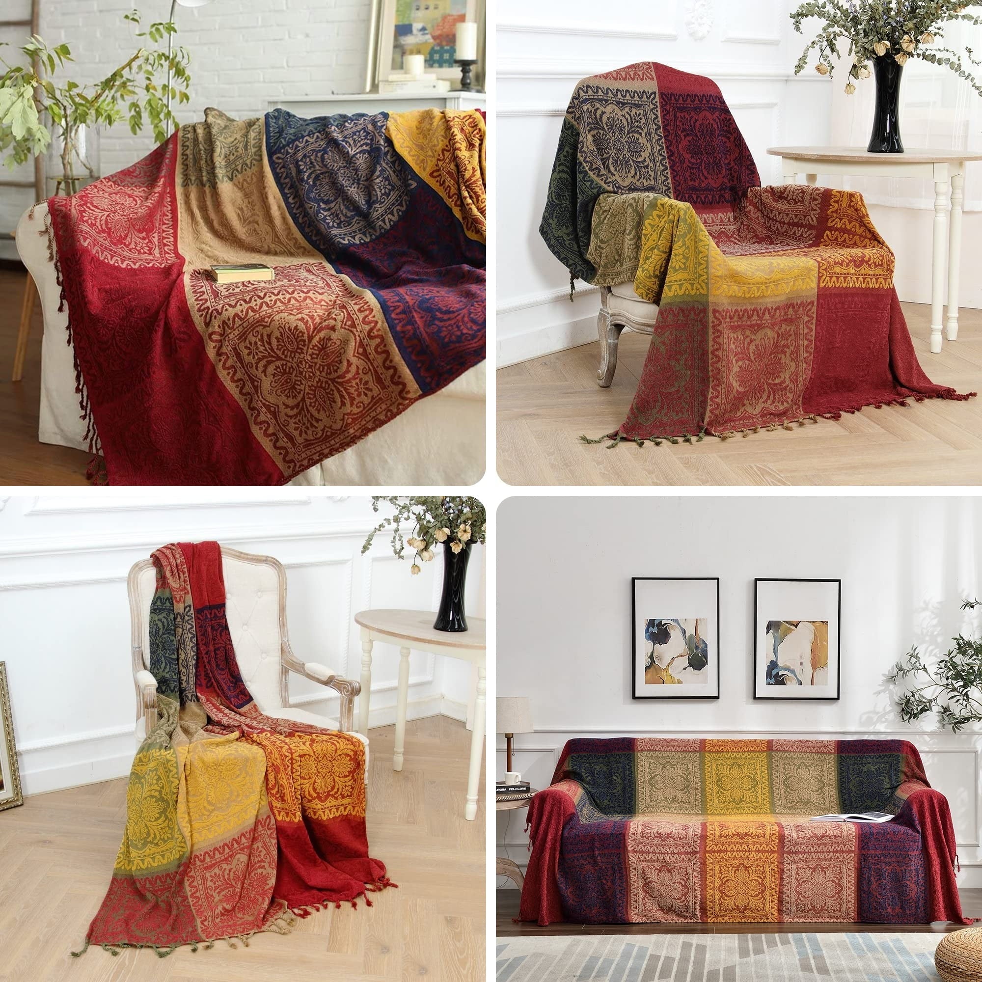 Lightweight Warm 75x60 Inch Machine Wash Boho Tribal Throws Blankets Colorful Bohemian Hippie Chenille Throw Covers Couch Furniture So... - Lightweight Plush Warm Blanket for All Seasons Detail