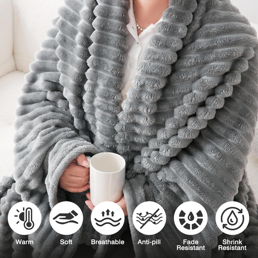 Super Soft Flannel for Couch,Sofa,Bed, Super Soft Striped Gray Bed for Office Picnic Travel Bedroom, Warm Cozy Lightweight Home Decor fo... - Super Soft Reversible Sherpa Flannel Blanket Detail