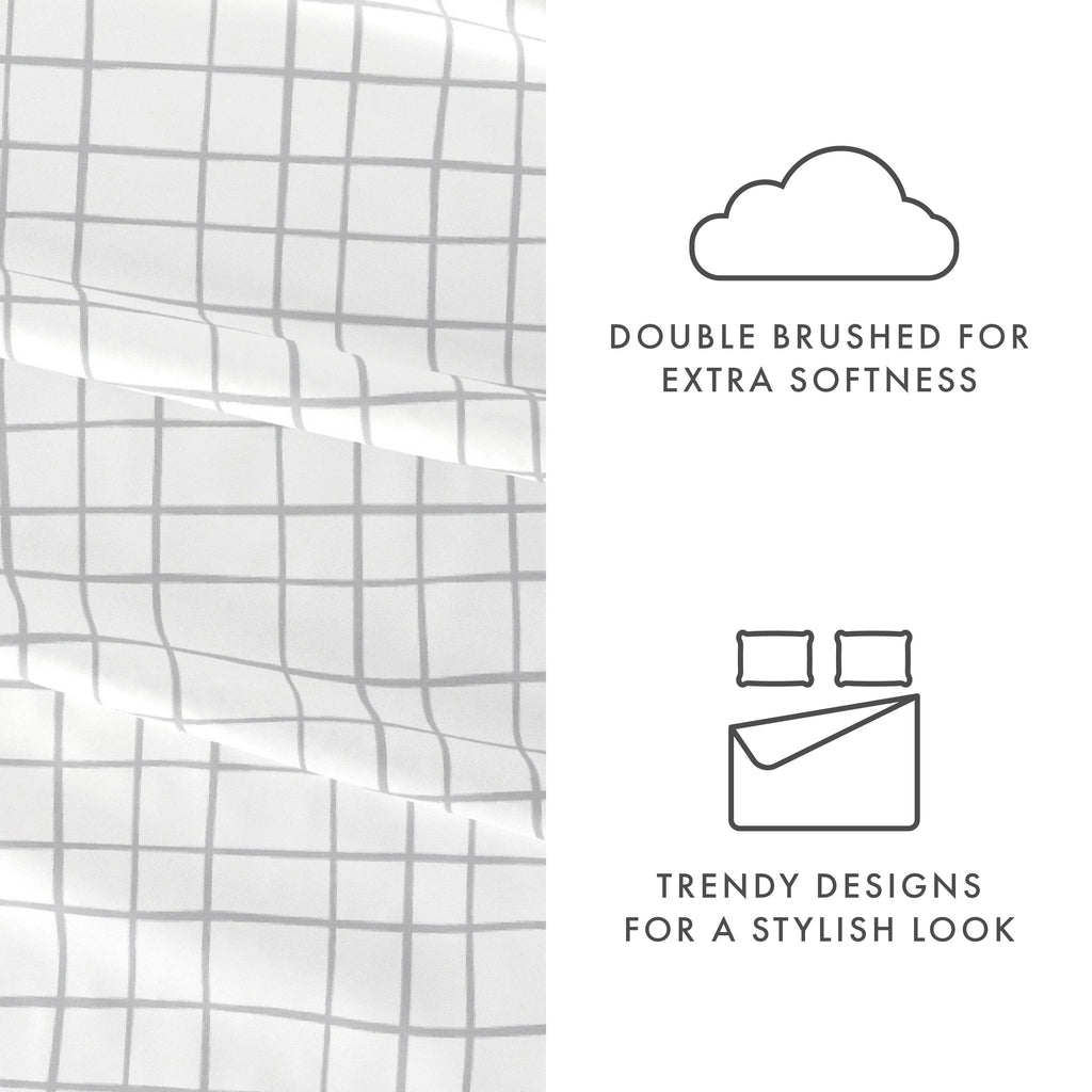 Cooling Sateen 4 Piece Pattern Microfiber Bed Sheets Set, Light Gray Crossroad, Twin - Breathable Egyptian Cotton Flat & Fitted Sheets Detail