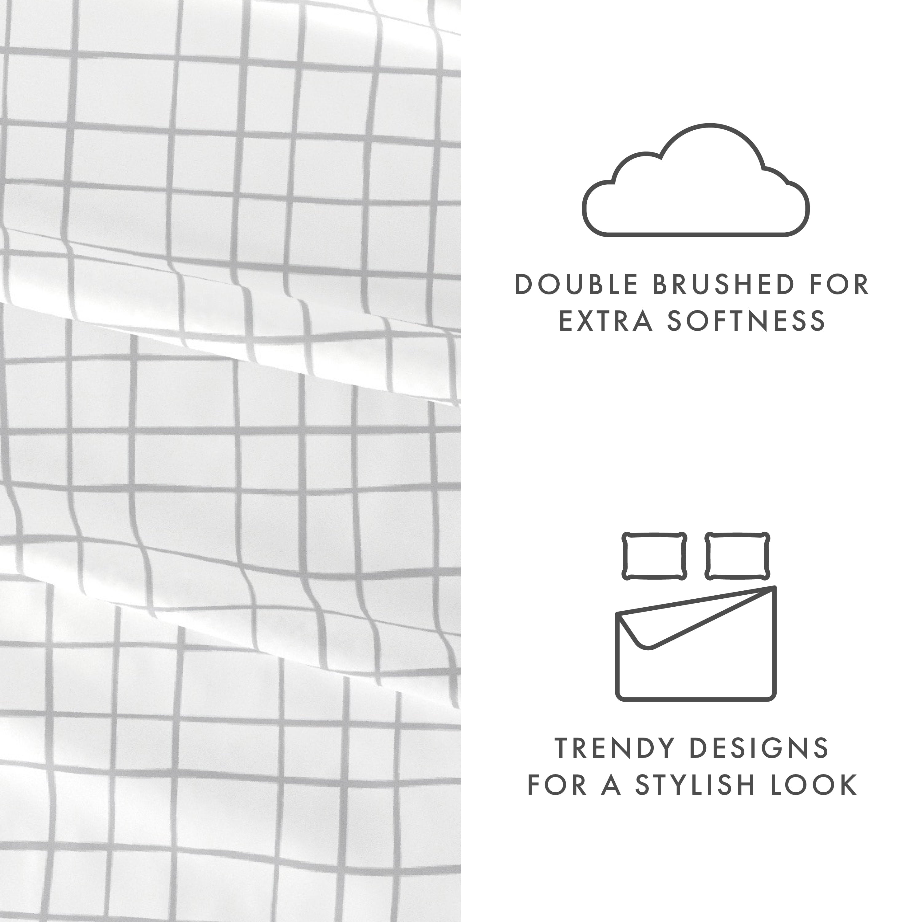 Cooling Sateen 4 Piece Pattern Microfiber Bed Sheets Set, Light Gray Crossroad, Twin - Breathable Egyptian Cotton Flat & Fitted Sheets Detail