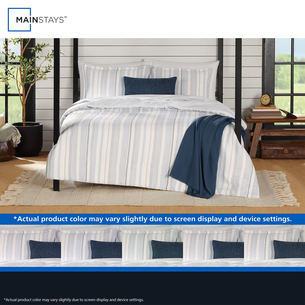 Fluffy Down Alternative Full/Queen Comforter Set, All-Season, 5-Piece, Blue Yarn Dyed Stripe - All-Season Down Alternative Comforter Insert Detail