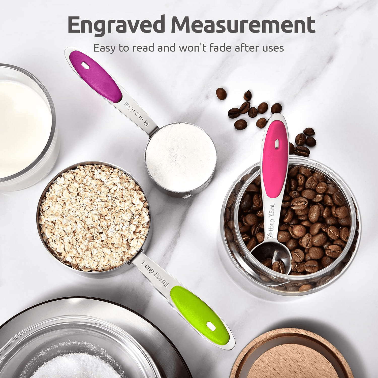Durable Steel Stainless Steel Measuring Cups and Spoons Set of 15, 5 Stainless Steel Nesting Measuring Cups & 5 Spoons, 5 Mini Meas... - Heavy Duty Stainless Steel Kitchen Shears Detail