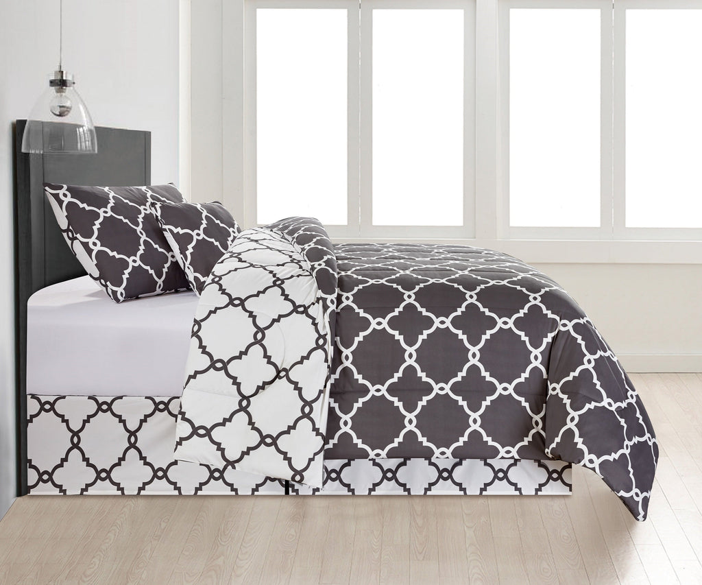 All-Season 4 Piece Geometric Twin Comforter Set - Polyester Filling Reversible Washable Comforter Set - All-Season Down Alternative Comforter Insert Detail