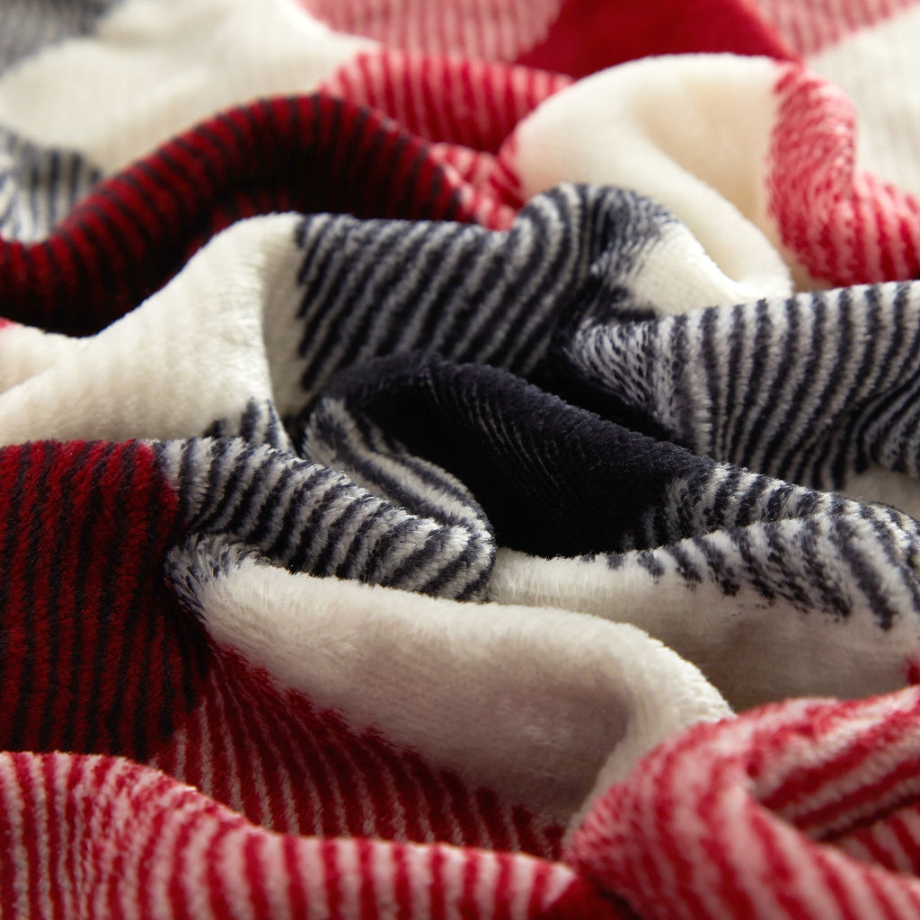 Lightweight Warm Cozy Plush Throw Blanket, Red Plaid 50" x 60" All Ages - Luxury Knitted Decorative Throw Blanket with Fringes Detail