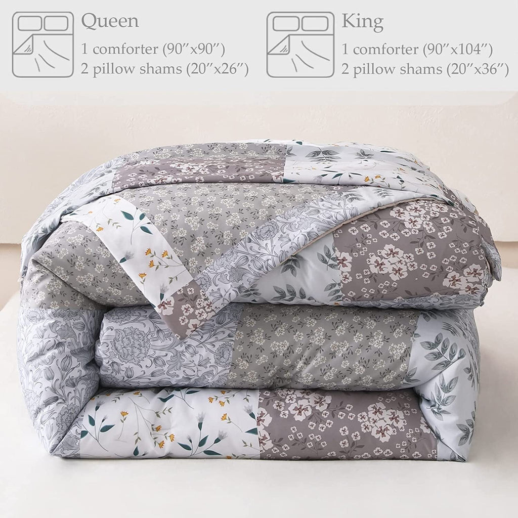 Heavyweight Warmth 3-Piece Queen Comforter Set, Soft Reversible Bedding Comforter Sets, Patchwork Printed Down Alternative Comforter Duv... - Luxurious Quilted Duvet Cover Set Detail