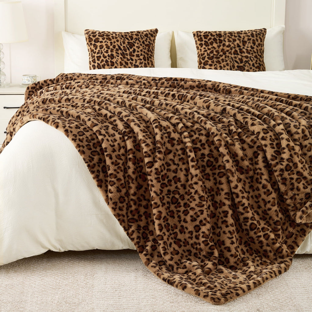 Super Soft Flannel Leopard Print Throw Blanket Soft Cozy Fluffy Plush Cheetah Print Blanket for Home Decor,50"x60",Brown - Luxury Knitted Decorative Throw Blanket with Fringes Detail