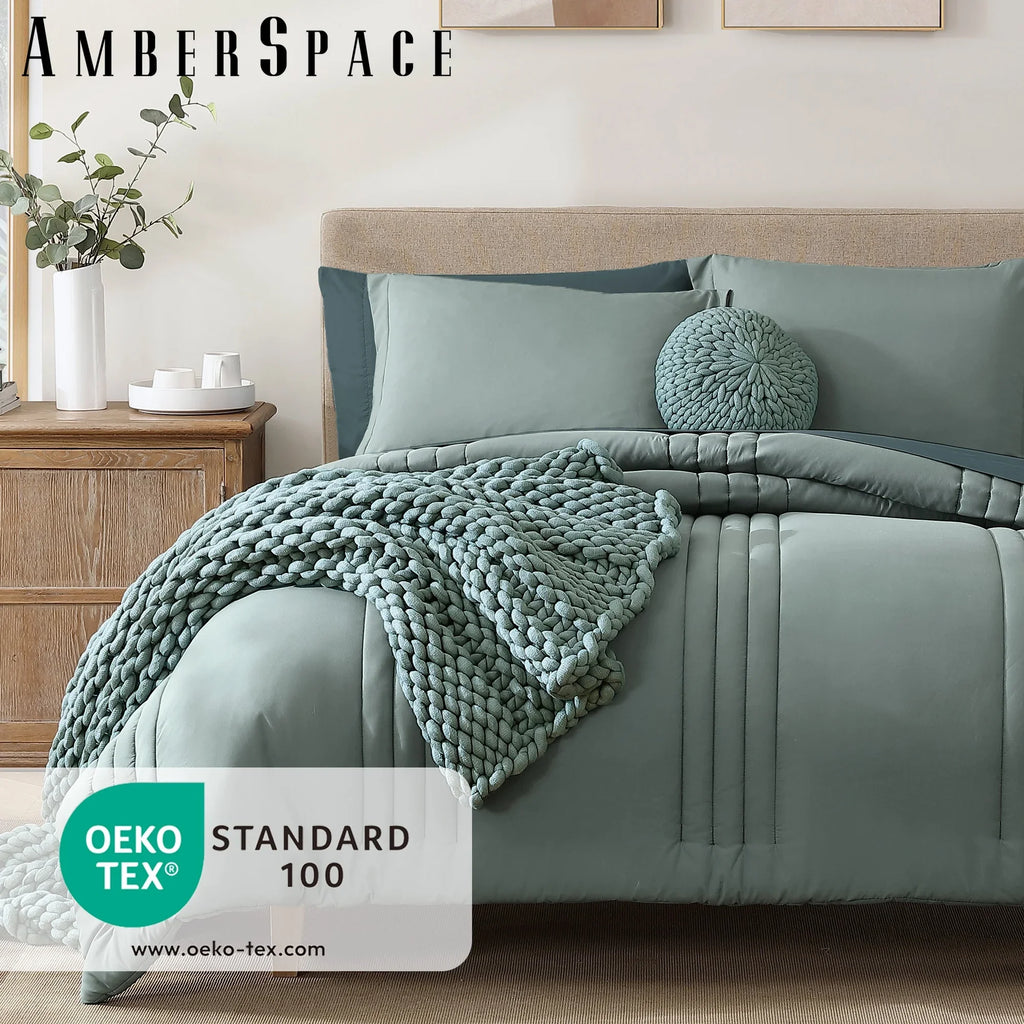 Hypoallergenic Cloud 7-piece Bed in a Bag Comforter Set with Sheets,Sage Green,Full - Cloud-Like Soft Lightweight Bed Comforter Detail