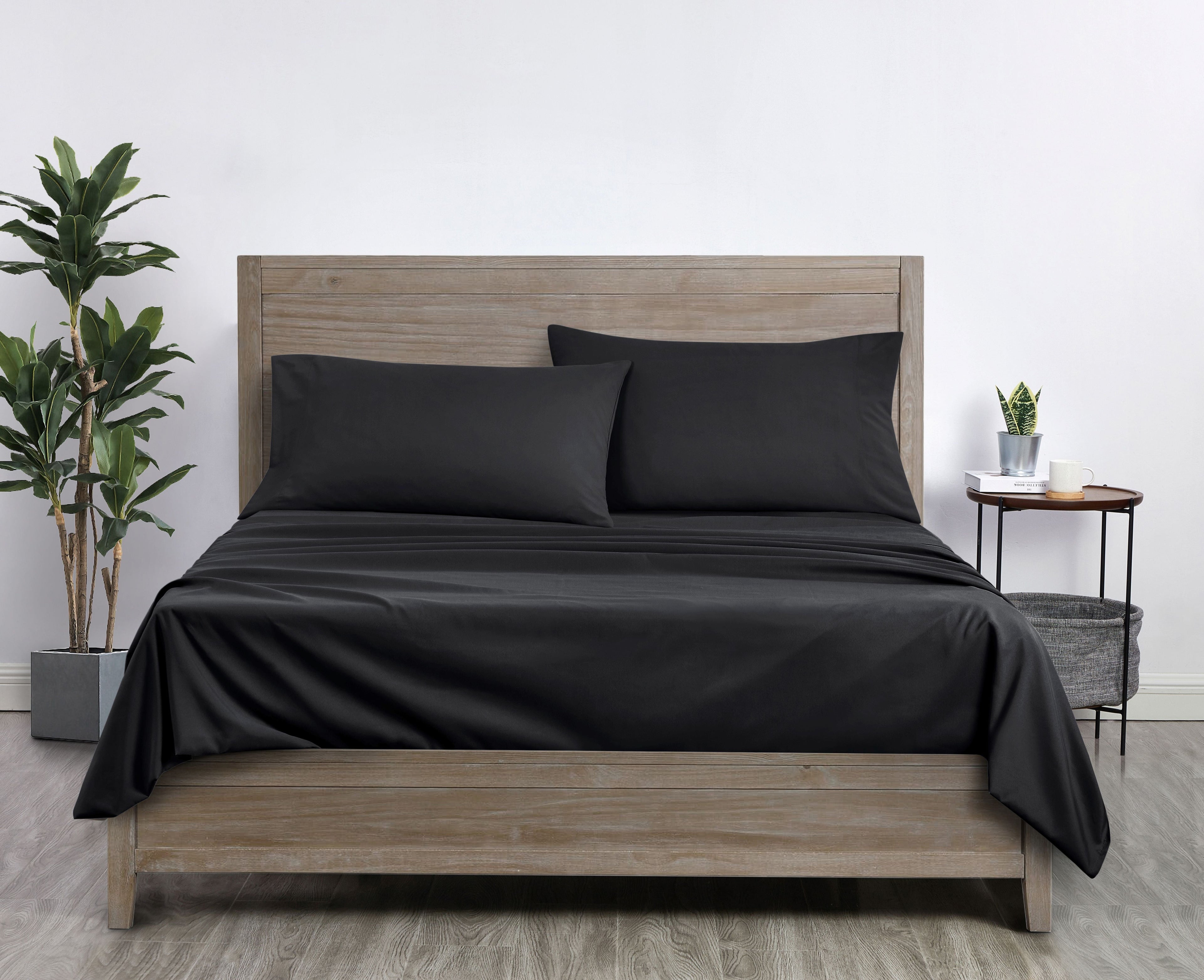 Premium Egyptian Cotton Microfiber Bed Sheet Set, Queen, Rich Black, 4 Piece - Breathable Egyptian Cotton Flat & Fitted Sheets Detail