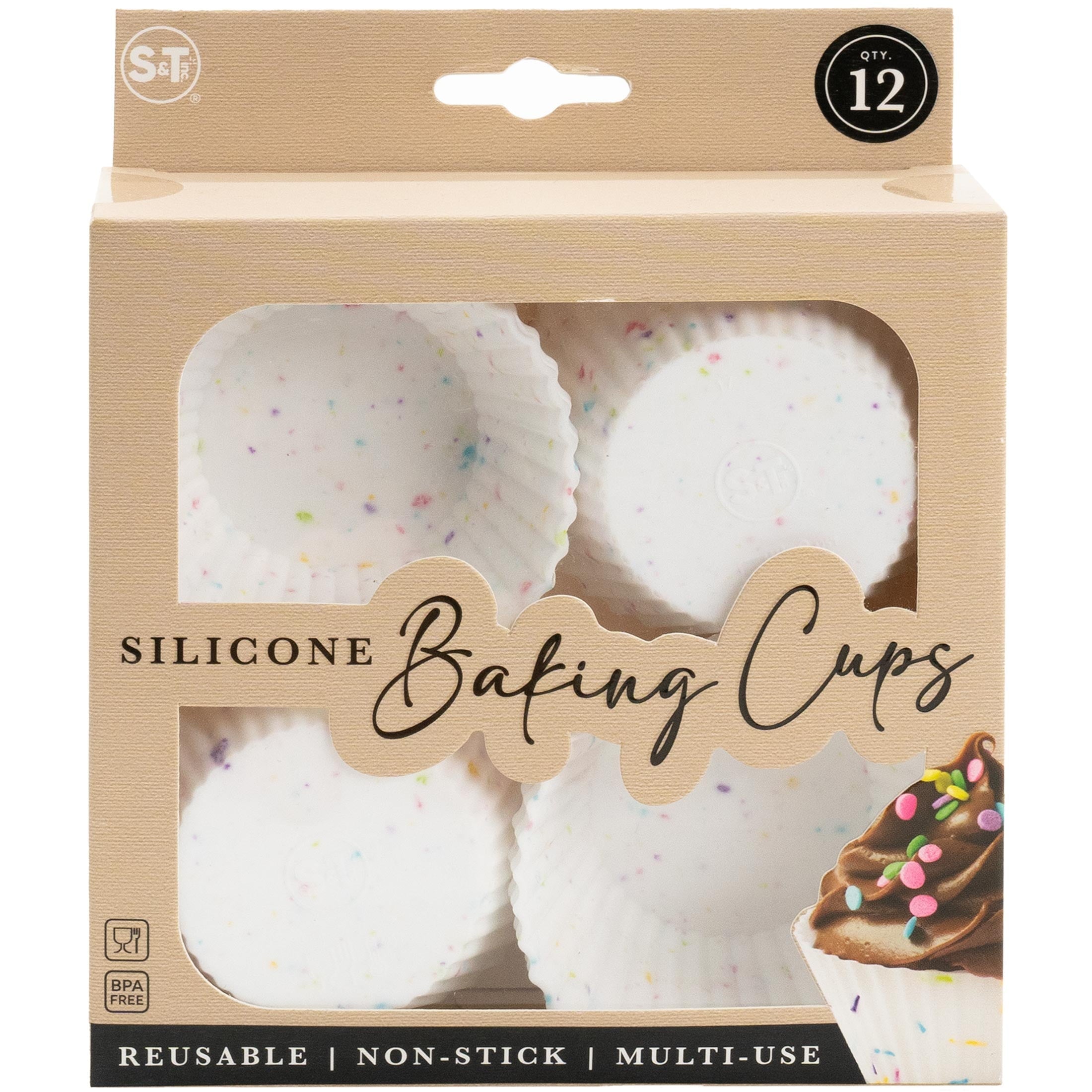 Time-Saving Reusable Non-Stick Silicone Baking Cups (12 Pack) - Standard Size - Confetti - Innovative Kitchen Helper for Modern Cooking Detail