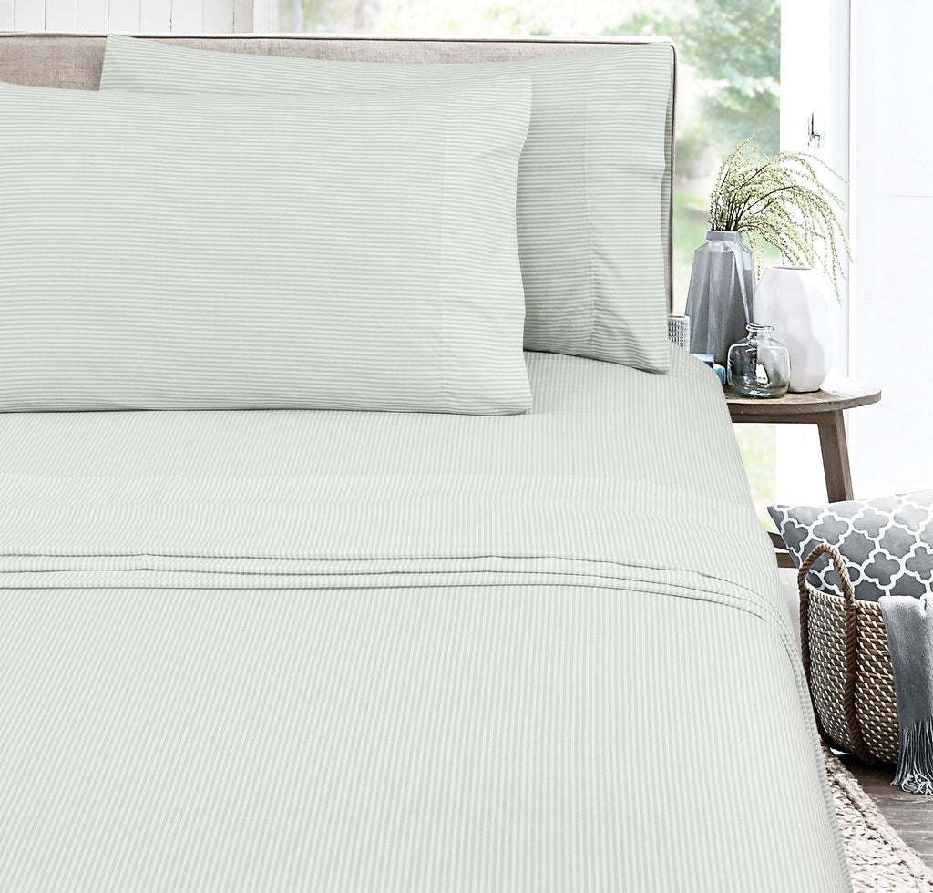 Premium Egyptian Cotton Easy Care 300 Thread Count Cotton Rich Percale Sheet Set, King, Grey Stripes - Luxury Bed Sheet Set with Deep Pockets Detail