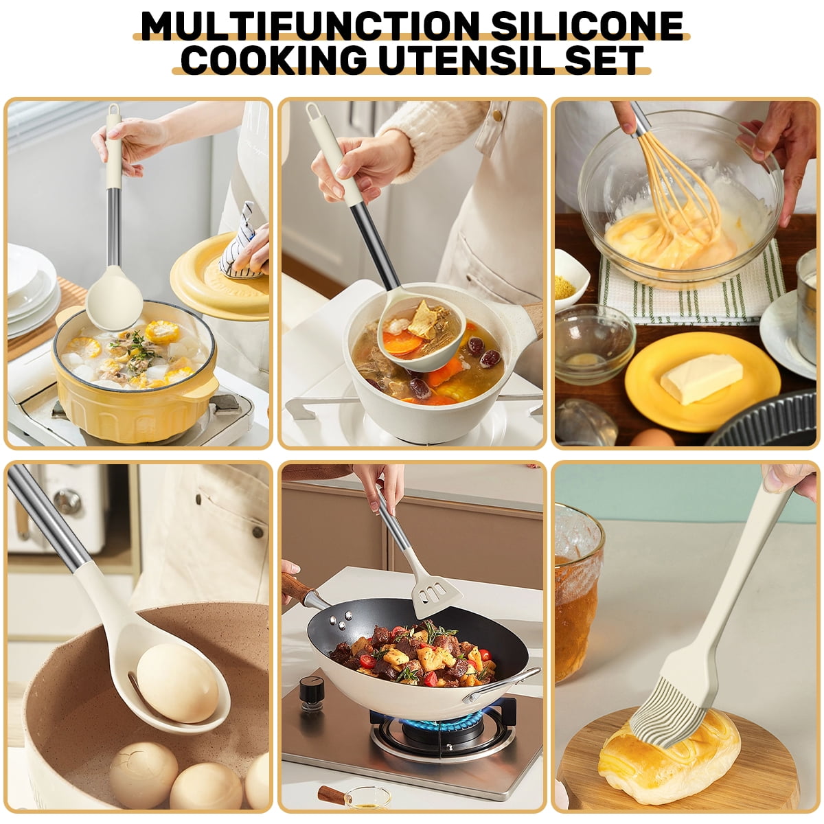 Durable Steel Silicone Cooking Utensil Set, 30 Pcs Kitchen Utensils Set with Stainless Steel Handle, Food Grade Silicone Spatula Se... - Multi-Purpose Hand Tool for Daily Meal Prep Detail