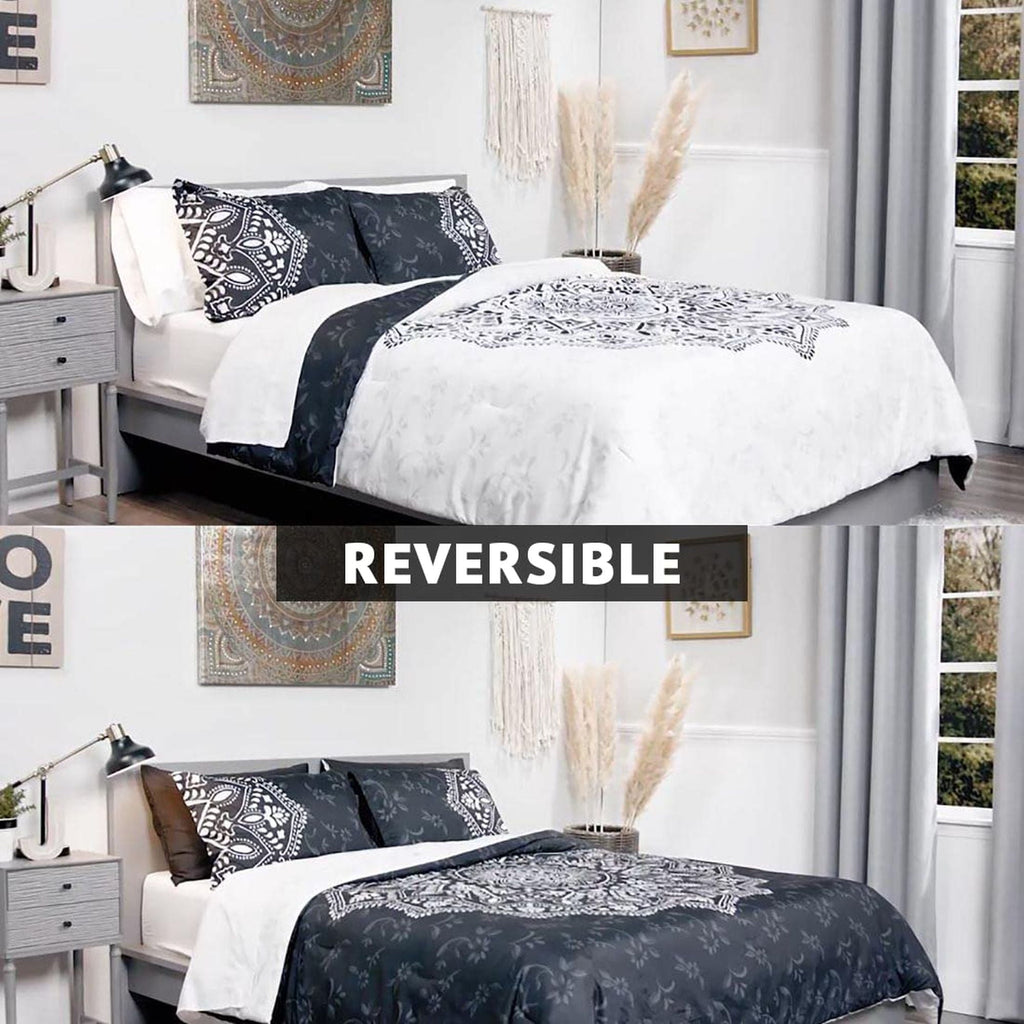 Heavyweight Warmth Queen Comforter Set, Bedding Comforter Set Queen Size W/ Side Pockets, Black, 9 Pieces - Luxurious Quilted Duvet Cover Set Detail