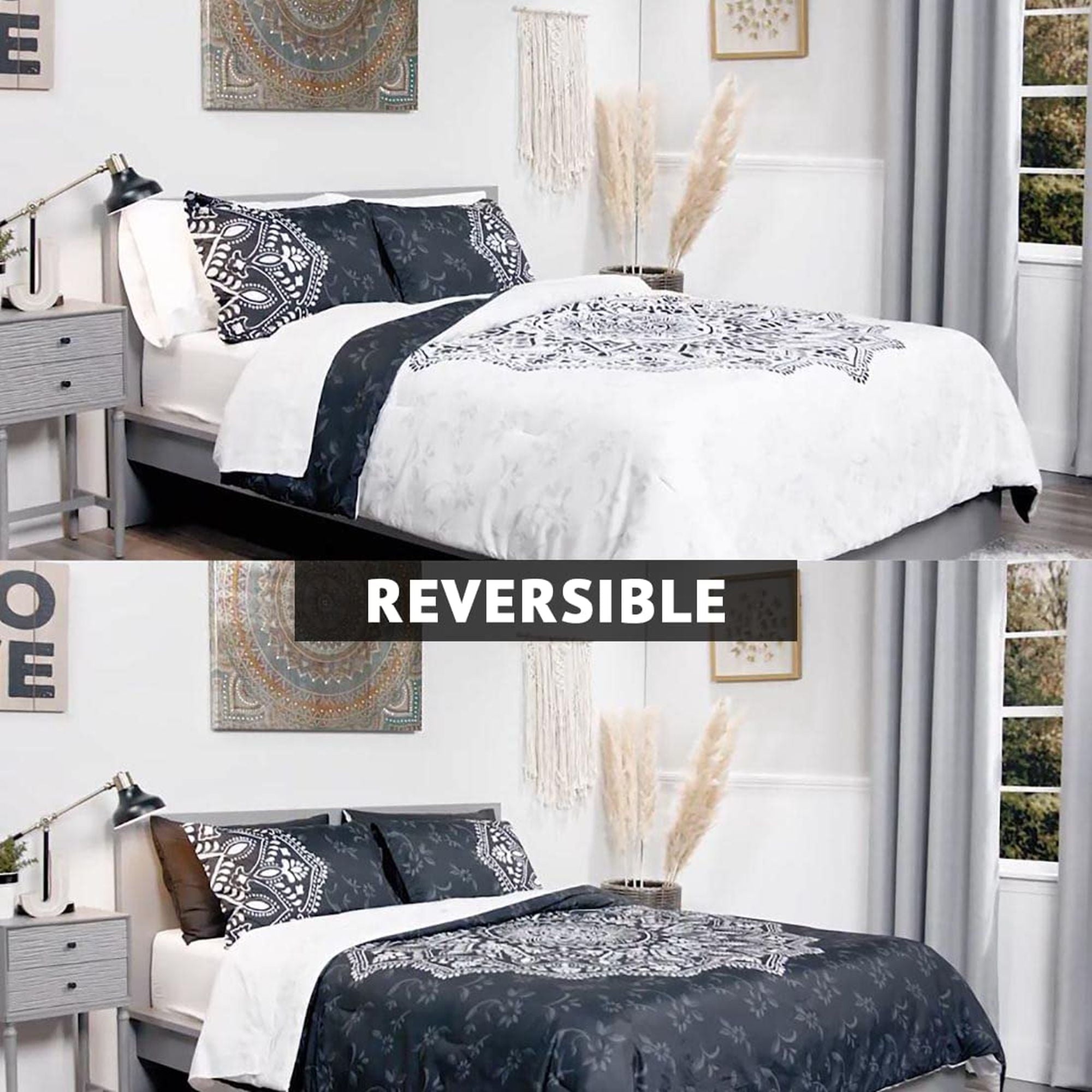 Heavyweight Warmth Queen Comforter Set, Bedding Comforter Set Queen Size W/ Side Pockets, Black, 9 Pieces - Luxurious Quilted Duvet Cover Set Detail