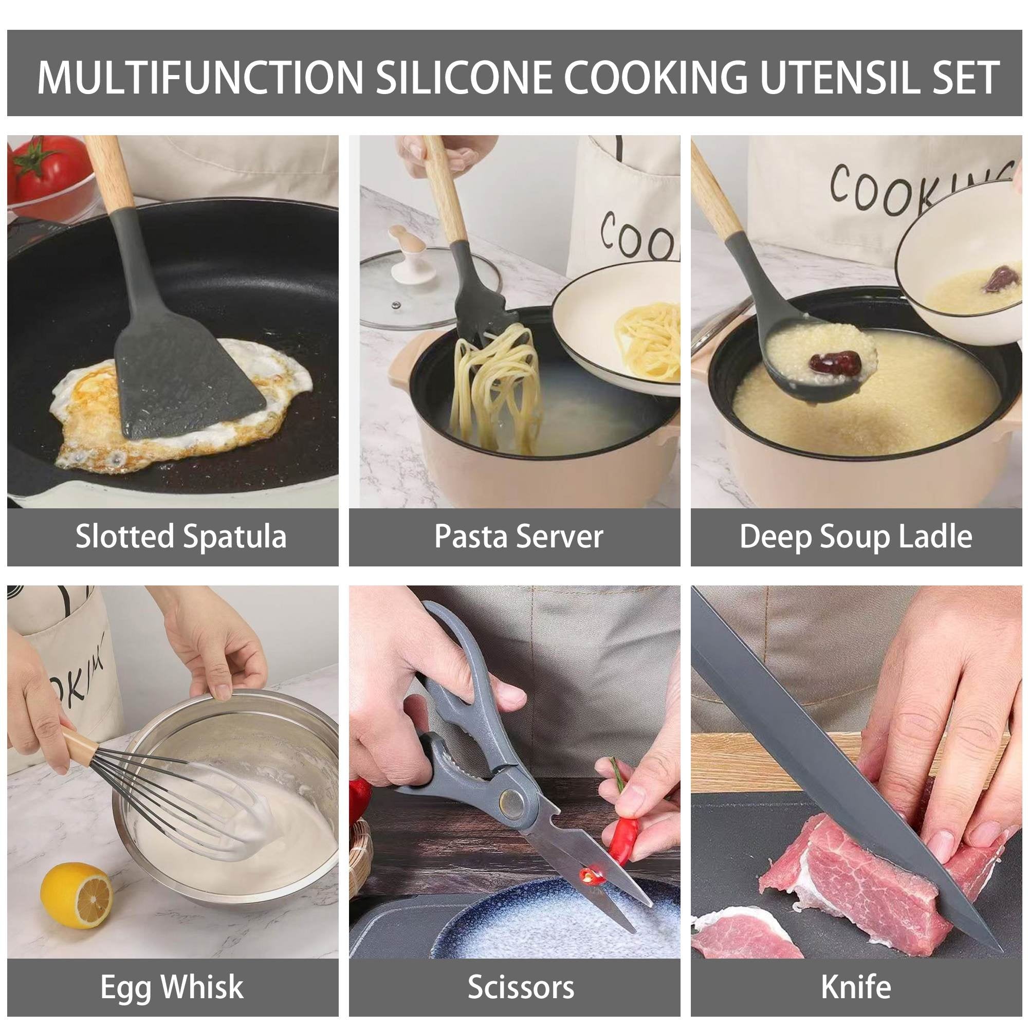 Premium Silicone 19-Piece Silicone Kitchen Utensil & Knife Set - Heat-Resistant Cooking Tools Non-Stick Safe Gift for Mom or Wo... - Heat-Resistant Silicone Cooking Spatula Turner Detail