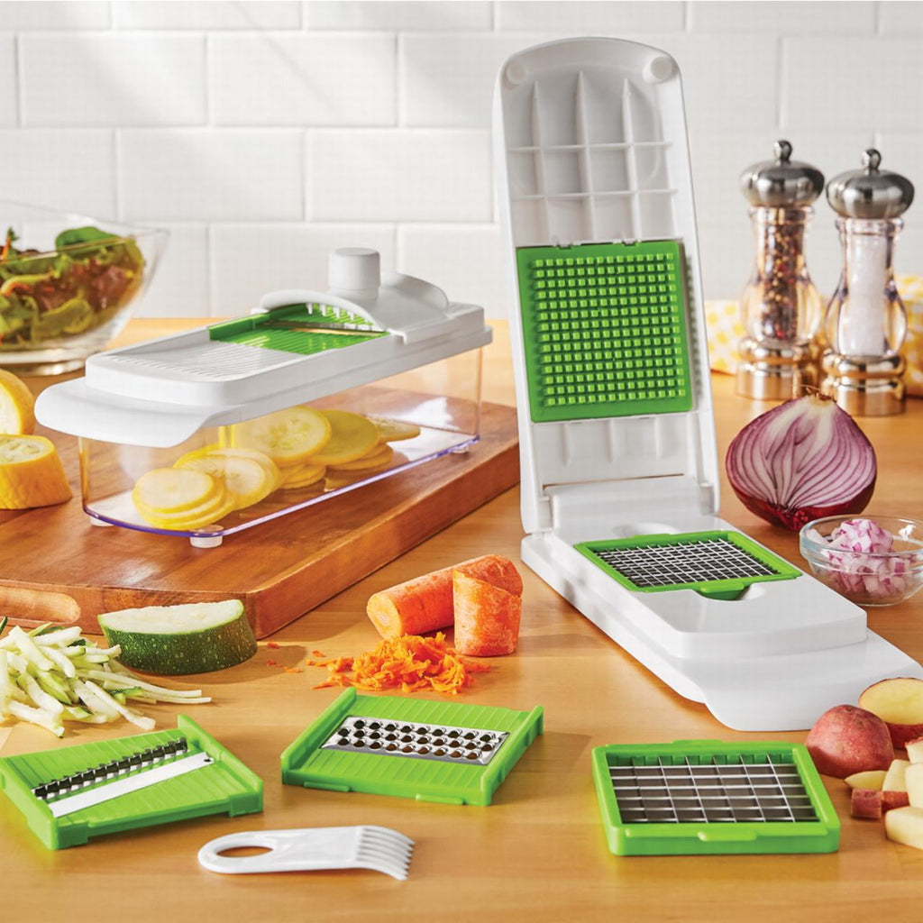 Ergonomic Manual 11 Pieces Multi-Function Nice Dicer and Mandoline, Stainless Steel, Green Glaze, 820g - Kitchen Gadget Tool for Quick Food Prep Detail