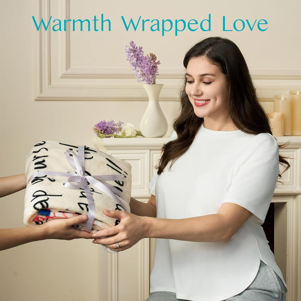 Decorative Knitted Blanket for Mom 50" x 60" Soft Flannel Throw Blanket Birthday Mother's Day Gift，Ivory White - Luxury Knitted Decorative Throw Blanket with Fringes Detail