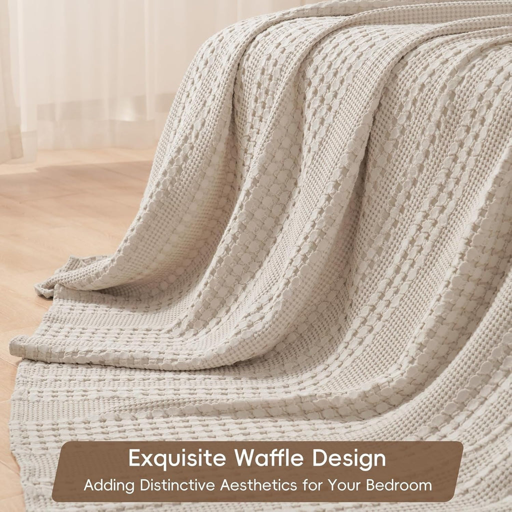 Decorative Knitted 100% Cotton Waffle Weave Blanket, Lightweight Throw Washed Blanket for Bed Sofa Home Decor, Oatmeal, 50"x60" - Lightweight Plush Warm Blanket for All Seasons Detail