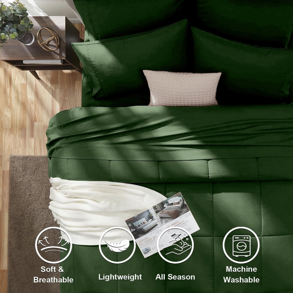 All-Season Queen Comforter Set Forest Green Bed in a Bag Queen Size 7 Pieces Soft Bed Set Lightweight Microfiber Green Bedding C... - Cloud-Like Soft Lightweight Bed Comforter Detail