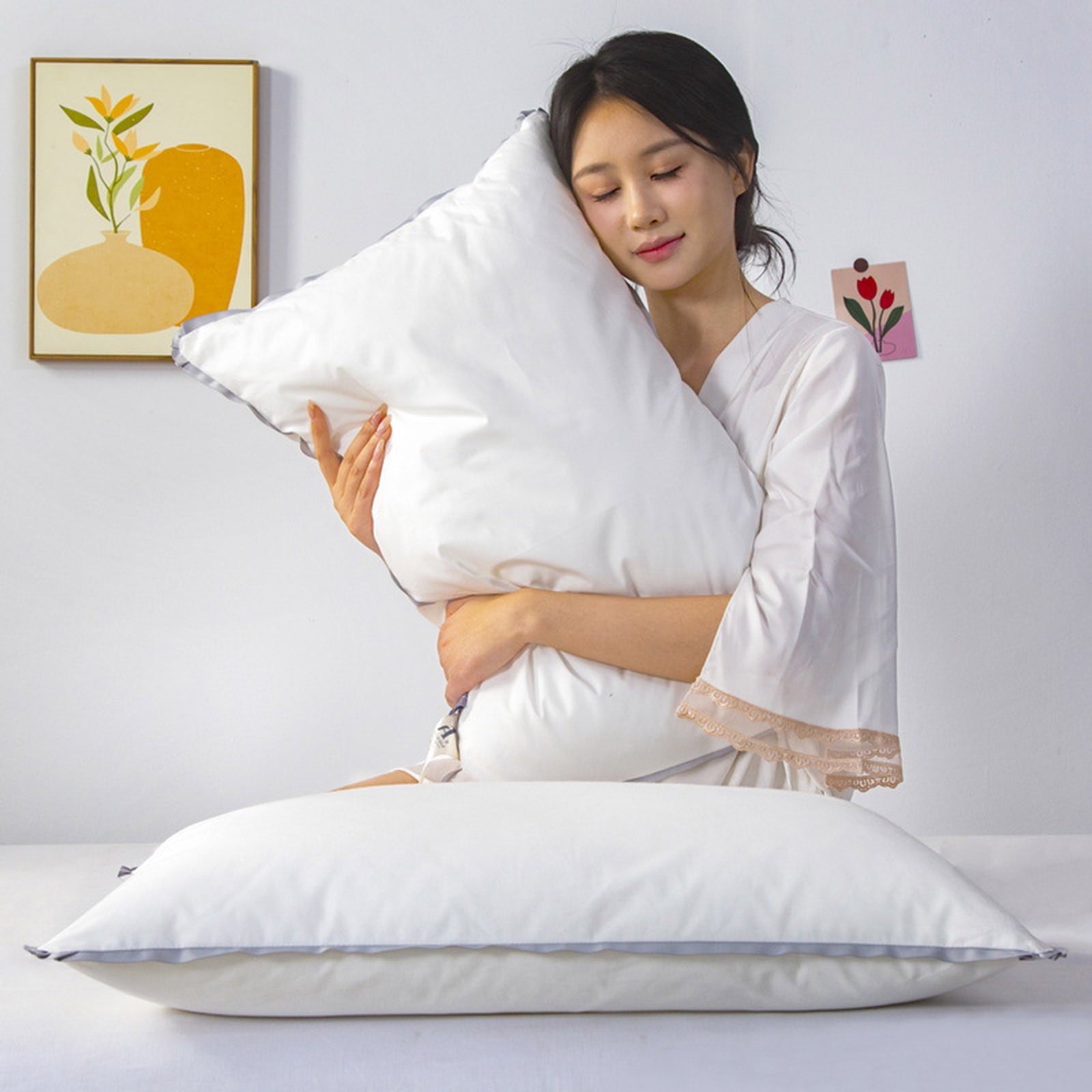 Fluffy Shredded Bed Pillows for Sleeping, Soft and Supportive Bed Pillow Hotel Collection Pillow, Comfortable Pillow for Side and Bac... - Ergonomic Memory Foam Pillow for Neck Pain Support Detail