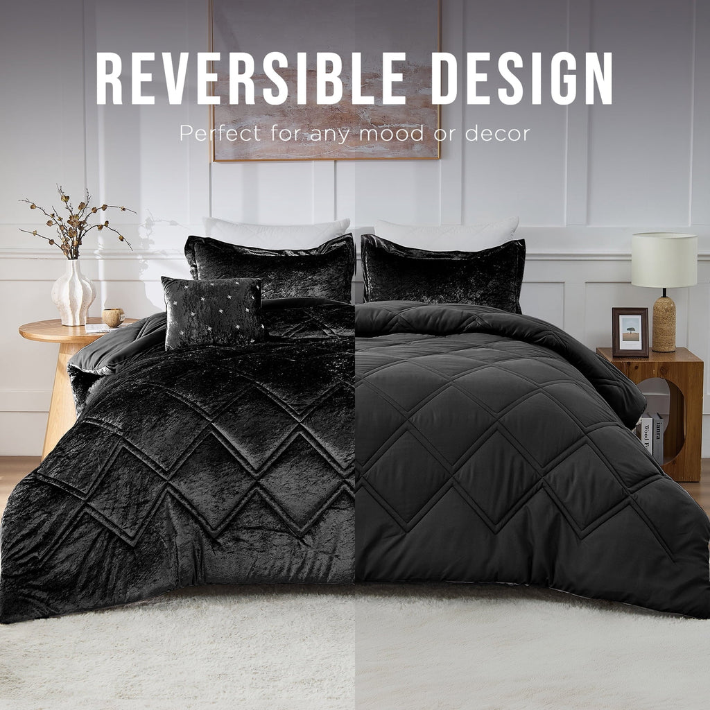 Heavyweight Warmth King/Cal King Size Comforter Sets, Velvet Bedding Comforter Set for All Seasons, Black Bedding Set with Decor Pillow - Cloud-Like Soft Lightweight Bed Comforter - Default Title