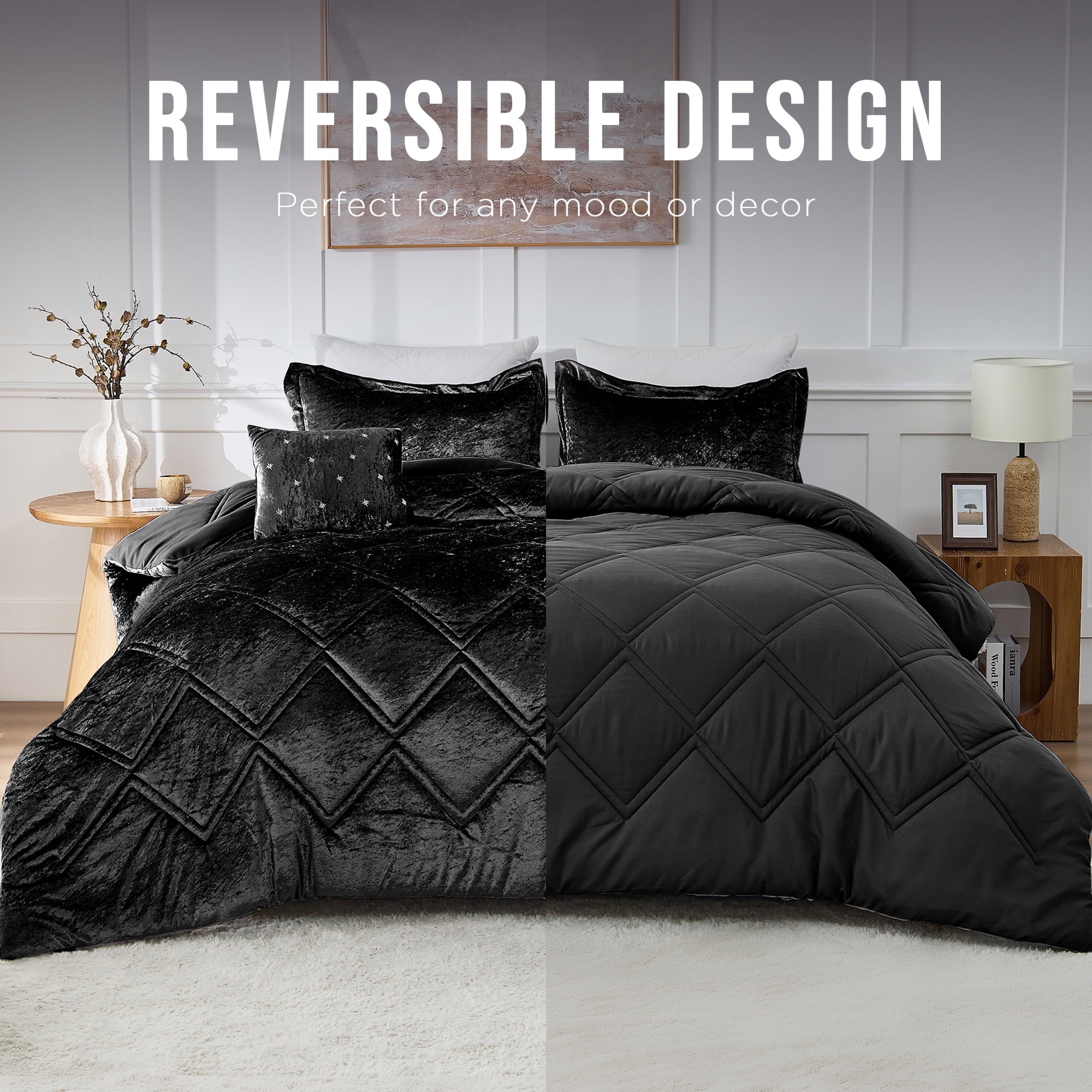 Heavyweight Warmth King/Cal King Size Comforter Sets, Velvet Bedding Comforter Set for All Seasons, Black Bedding Set with Decor Pillow - Cloud-Like Soft Lightweight Bed Comforter - Default Title