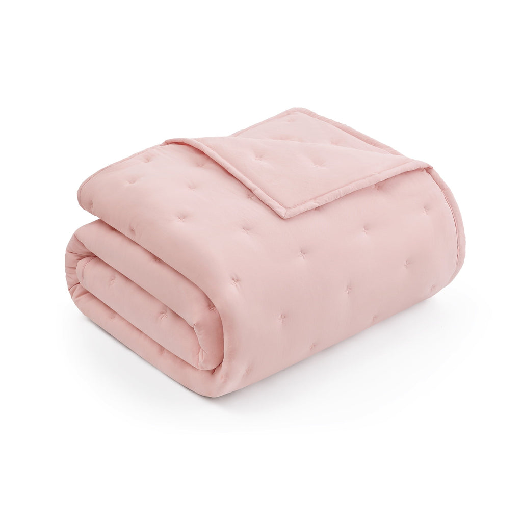 Luxurious Quilted Full/Queen Comforter Set, Super Soft & Embroidered, 3-Piece, Pink - Hypoallergenic Ultra-Fluffy Quilt for Winter Detail