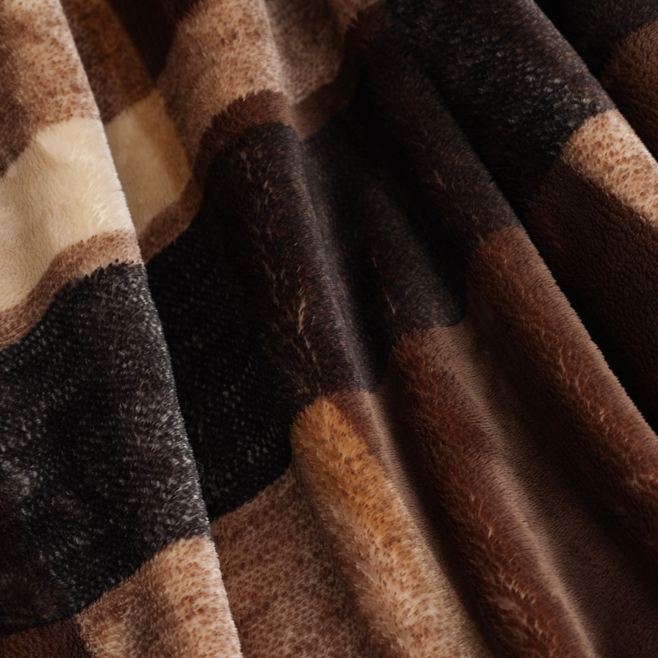 Reversible Sherpa Printed Velvet Plush Super Soft Throw Blanket, Oversized, Shelton Brown Plaid - Luxury Knitted Decorative Throw Blanket with Fringes Detail
