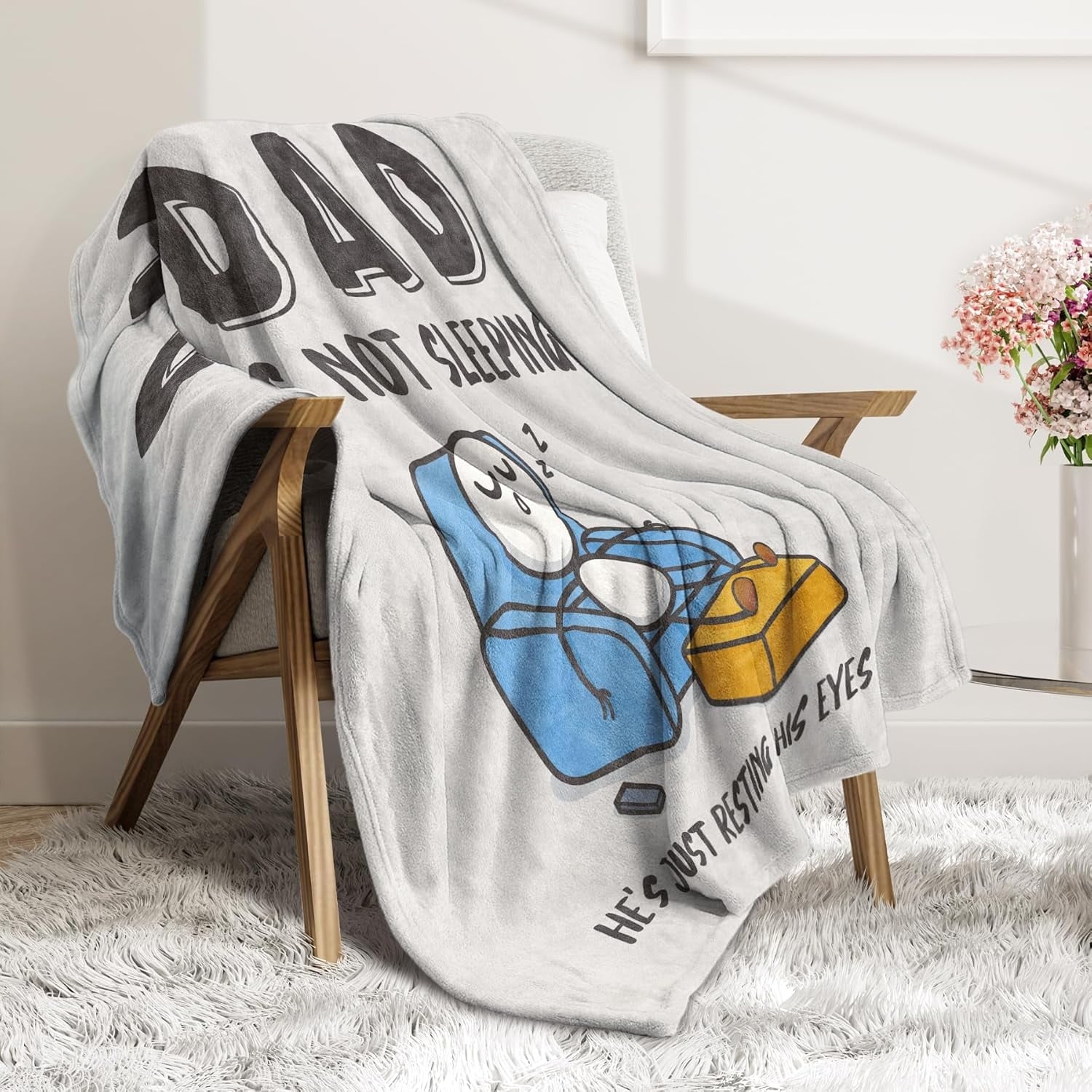 Decorative Knitted Funny Fathers Day Dad Gifts , Dads Birthday Gifts, Dad is Not Sleeping Blanket, Super Soft Throws Blanket for Napping - Super Soft Reversible Sherpa Flannel Blanket Detail