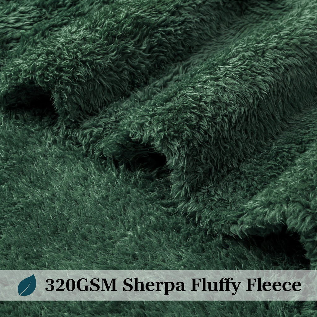 Cozy Fleece Sherpa Throw Blanket For Couch Sofa, Emerald Green Fluffy Warm Plush Blanket for Bed, Cozy Super Soft Lightweight Thr... - Cozy Fleece Throw Blanket for Couch & Bed Detail