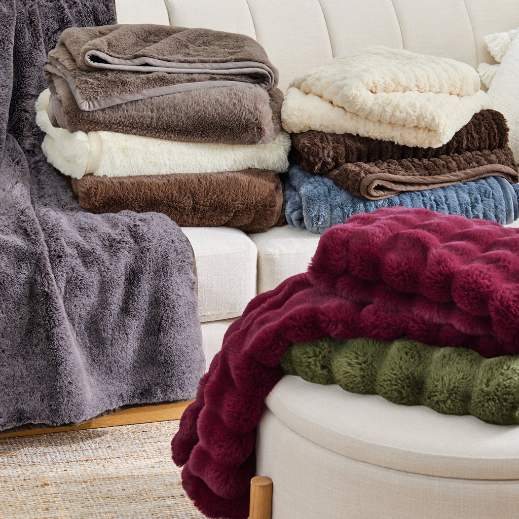 Super Soft Flannel Grey Faux Fur Ultra Soft Luxury Oversized Throw Blanket 50" x 72", Grey Bisque - Luxury Knitted Decorative Throw Blanket with Fringes Detail