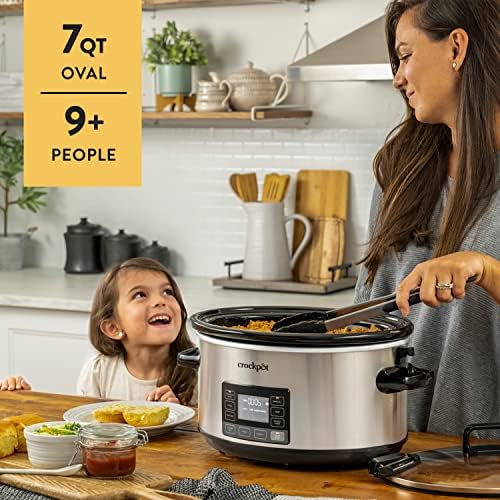 Oval Ceramic Crock-Pot 7 Quart Portable Programmable Slow Cooker with Timer S27U - Stainless Steel Slow Cooker with Locking Lid Detail