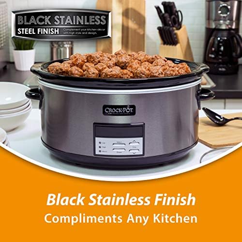 Oval Ceramic Crock-Pot 8 Quart Programmable Slow Cooker with Auto Warm S28G - Stainless Steel Slow Cooker with Locking Lid Detail